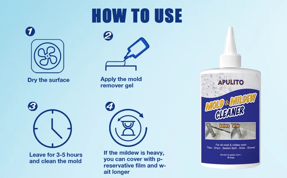 APULITO Home Mold Stain Cleaning Gel Mildew Cleaner Gel for Bathroom Kitchen Household 10 Fl Oz (Pack of 1) - product information 4