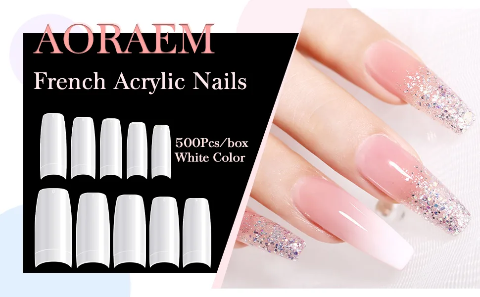 AORAEM White Nail Tips,500Pcs French Tip Press on Fake Nails Half Square False Nails for Acrylic Nails - white nail