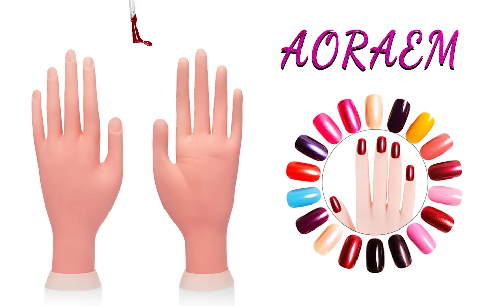 AORAEM Practice Hand for Acrylic Nails Kit Flexible Hand Model Left Bendable Mannequin Nail Training Hand for Nail Practice Beginners 1 Pcs(Left hand) - left fake nail