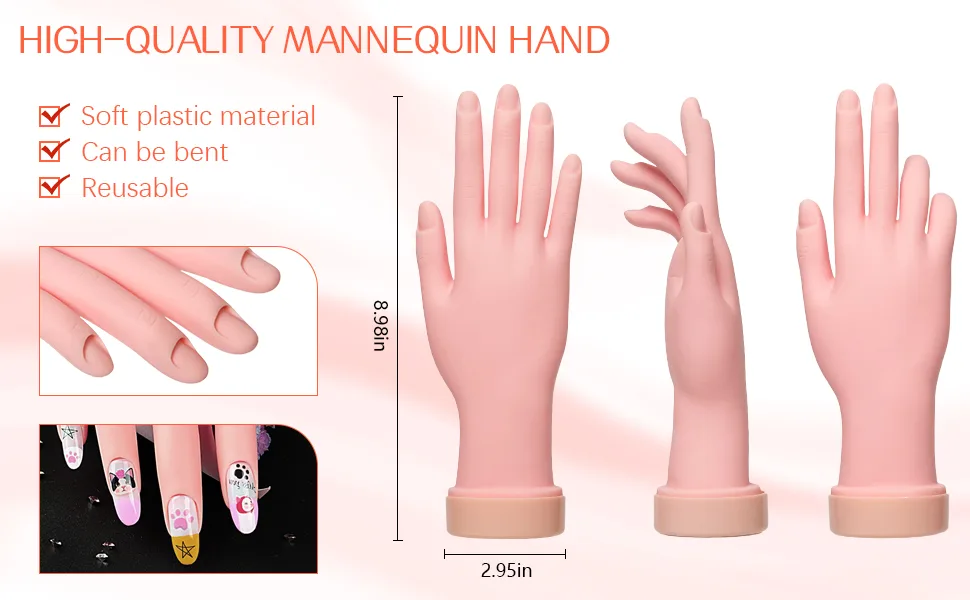 AORAEM Nail Trainning Hand Flexible Soft Practice Plastic Mannequin Hand Nail Art Trainer Manicure Practice Hand Tool - product information 2