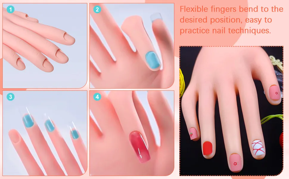 AORAEM Nail Trainning Hand Flexible Soft Practice Plastic Mannequin Hand Nail Art Trainer Manicure Practice Hand Tool - plastic hand