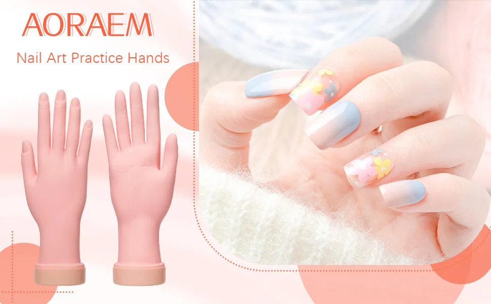 AORAEM Nail Trainning Hand Flexible Soft Practice Plastic Mannequin Hand Nail Art Trainer Manicure Practice Hand Tool - training hand