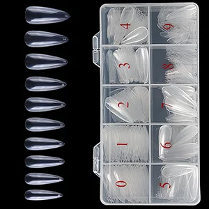 AORAEM Long Stiletto Sharp False Nails Clear Claw Full Cover Artificial Fake Nail Art Tip 500Pcs For Nail Salon,10 Sizes (Clear) - nail tip
