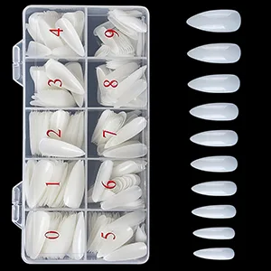 AORAEM Long Stiletto Sharp False Nails Clear Claw Full Cover Artificial Fake Nail Art Tip 500Pcs For Nail Salon,10 Sizes (Clear) - nail tip