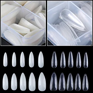 AORAEM Long Stiletto Sharp False Nails Clear Claw Full Cover Artificial Fake Nail Art Tip 500Pcs For Nail Salon,10 Sizes (Clear) - nail tip