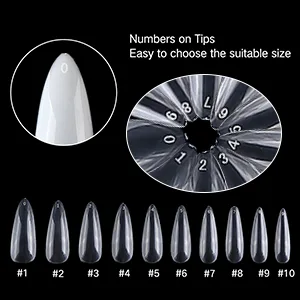 AORAEM Long Stiletto Sharp False Nails Clear Claw Full Cover Artificial Fake Nail Art Tip 500Pcs For Nail Salon,10 Sizes (Clear) - Natural nail tip