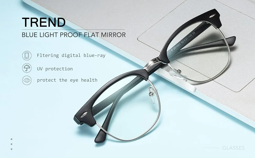 AOMASTE Blue Light Blocking Glasses Retro Semi Rimless UV400 Clear Lens Computer Eyewear For Men Women C2 Matte Black Silver Frame - Blue light blocking glasses