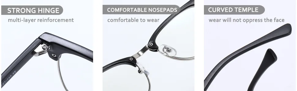 AOMASTE Blue Light Blocking Glasses Retro Semi Rimless UV400 Clear Lens Computer Eyewear For Men Women C2 Matte Black Silver Frame - Detail