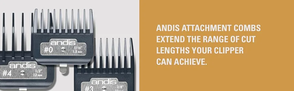 Andis 01380 7pc Snap-On Comb Set, Blade Attachments For MBA, ML And SM Model Trimmers, Black - attach your combs