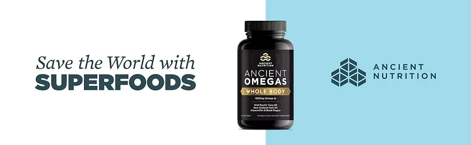 Ancient Nutrition Ancient Omegas Whole Body - ALA, DHA, EPA, ETA from Wild Caught Fish - 90 Capsules - Ancient Omegas