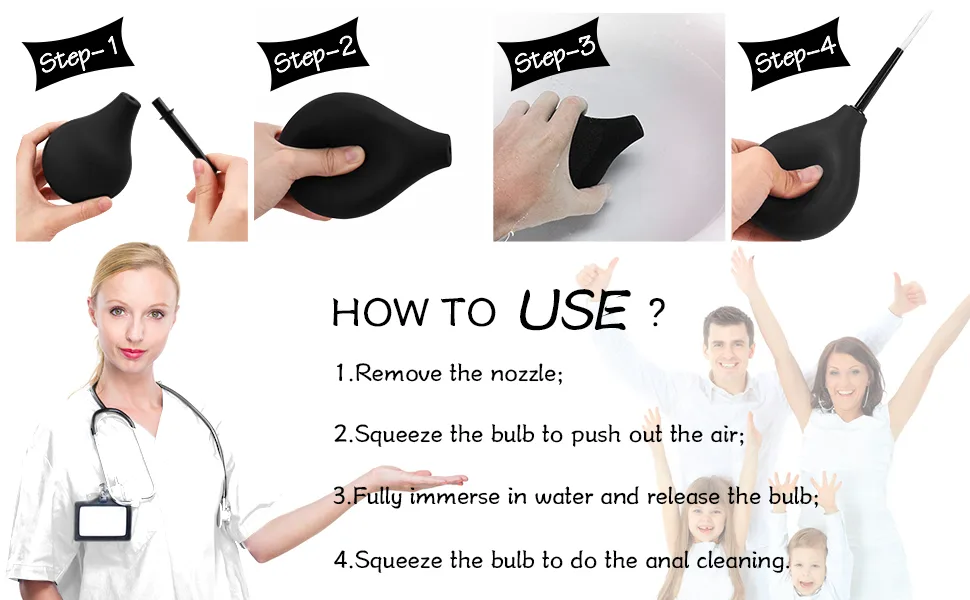 Anal Douche Enema Bulb kit Clean Comfortable for Womens or Mens Health (Black) - enema bulb