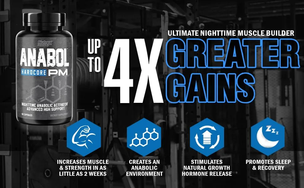 Anabol PM Nighttime Muscle Builder & Sleep Aid | Anabolic Muscle Building Supplement | Clinically Researched RIPFACTOR, Epicatechin & More | Post Workout Muscle Recovery & Strength  60 Pills - Anabol PM