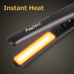 AmoVee Mini Flat Iron Smart Ceramic Tourmaline Hair Straightener Negative Ionic Technology for Travel, Black - instant heat