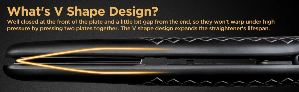 AmoVee Mini Flat Iron Smart Ceramic Tourmaline Hair Straightener Negative Ionic Technology for Travel, Black - V shape design