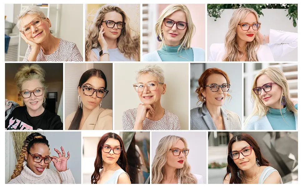 AMOMOMA Oversized Reading Glasses for Women,Trendy Cat eye Blue Light Computer Reader AM6028 Ac1 Blk+c2 Tortoise +C3 Crystal Light Brown 1.5 x - 6028