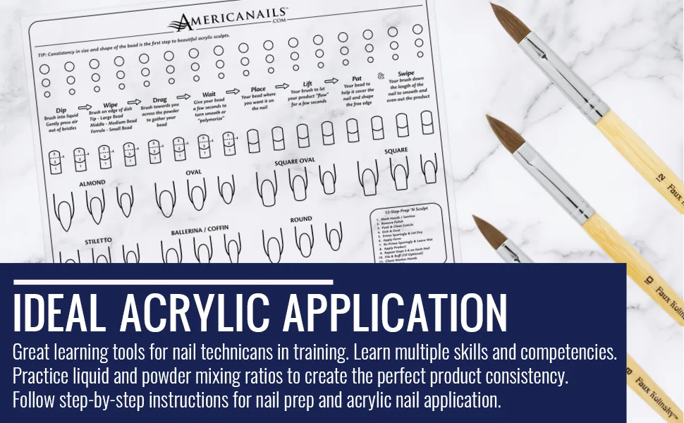 Americanails Acrylic Nail Training Mat - Silicone Trainer Sheet for Application Practice, Flexible Roll Up Pad Template for Acrylic Fingernails, Learn How to Apply Acrylic Nails - nail acrylic nails practice for hand kit supplies para uñas finger trainer mat acrilicas training de