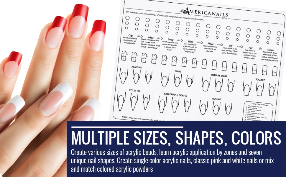 Americanails Acrylic Nail Training Mat - Silicone Trainer Sheet for Application Practice, Flexible Roll Up Pad Template for Acrylic Fingernails, Learn How to Apply Acrylic Nails - nail acrylic nails practice for hand kit supplies para uñas finger trainer mat acrilicas training de
