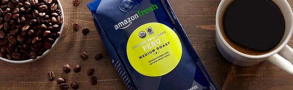 AmazonFresh Organic Fair Trade Peru Ground Coffee, Medium Roast, 12 Ounce - product information 1