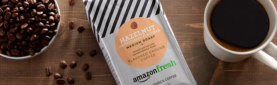 AmazonFresh Hazelnut Flavored Coffee, Ground, Medium Roast, 12 Ounce - product information 1