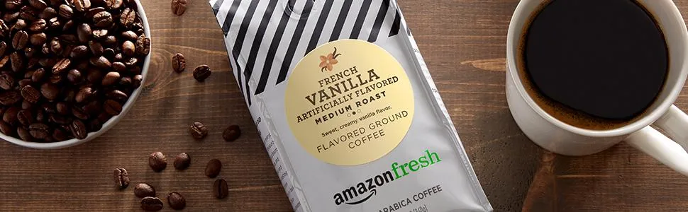 AmazonFresh French Vanilla Flavored Coffee, Ground, Medium Roast, 12 Ounce - product information 1