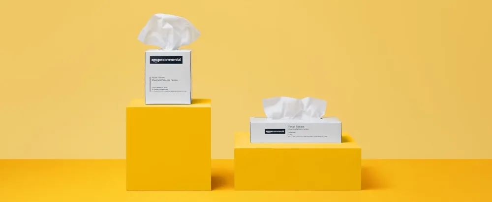 AmazonCommercial 2-Ply White Cube Box Facial Tissue|Bulk for Business|FSC Certified|95 Sheets per Roll (36 Boxes)(8" x 8" Sheet) - Facial Tissue