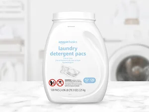 Amazon Basics Laundry Detergent Pacs, Free & Clear, Hypoallergenic, Free of Perfumes Clear of Dyes, 120 Count (Previously Solimo) - laundry detergent