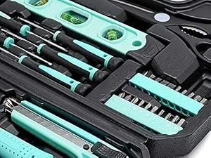 Amazon Basics Household Tool Kit with Tool Storage Case - 142-Piece, Turquoise Turquoise Tool Kit - product information 3