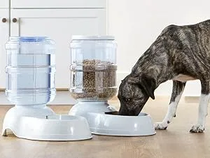 Amazon Basics Gravity Pet Food Feeder and Water Dispensers Waterer Small - Amazon Basics gravity pet feeder and waterer with jug and dish