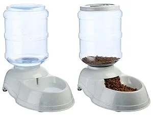 Amazon Basics Gravity Pet Food Feeder and Water Dispensers Waterer Small - Amazon Basics gravity pet feeder and waterer with lid and clear storage