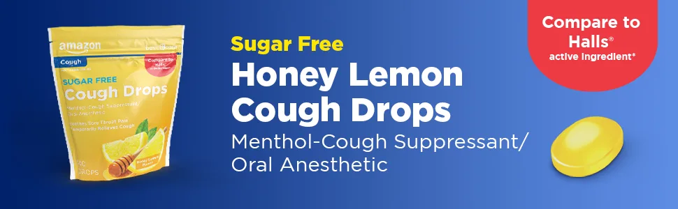 Amazon Basic Care Sugar Free Honey Lemon Cough Drops 140ct (Previously SoundHealth) - SF Honey Lemon Cough Drops