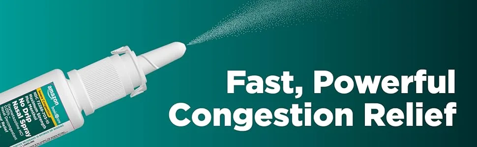Amazon Basic Care Severe Congestion Nasal Spray, Oxymetazoline HCl Provides 12 Hour Nasal Congestion Relief, 1 Fluid Ounce - fast, powerful congestion relief