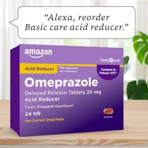 Amazon Basic Care Omeprazole Delayed Release Tablets 20 mg, Acid Reducer, Treats Frequent Heartburn, 42 Count - reorder through Alexa