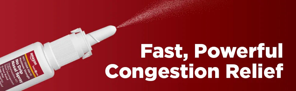 Amazon Basic Care No Drip Nasal Spray, Oxymetazoline HCl Provides 12 Hour Nasal Congestion Relief, 1 Fluid Ounce - fast, powerful congestion relief