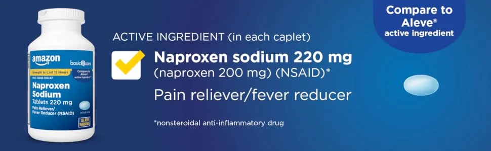 Amazon Basic Care Naproxen Sodium Tablets, 300 Count 300 Count (Pack of 1) Pain Reliever/Fever Reliever - Amazon Basic Care Naproxen Sodium 220 mg pain reliever/fever reducer strength to last 12 hours