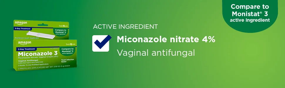 Amazon Basic Care Miconazole 3, Miconazole Nitrate Vaginal Cream (4%), 3-Day Treatment for Vaginal Yeast Infection - basic care Miconazole Nitrate Vaginal Cream 4%