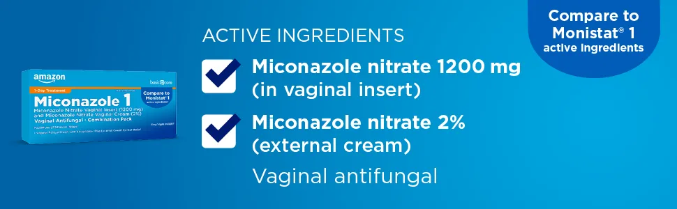 Amazon Basic Care Miconazole 1, Miconazole Nitrate Vaginal Insert (1200 mg) and Miconazole Nitrate Cream (2%) Combination Pack, 1-Day Treatment For Vaginal Yeast Infection - basic care Miconazole Nitrate Vaginal Insert and Cream