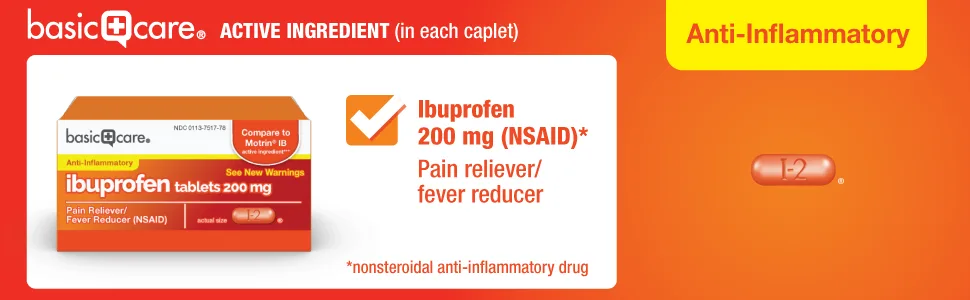 Amazon Basic Care Ibuprofen Tablets, 200 mg, Pain Reliever/Fever Reducer, 100 Count 100 Count (Pack of 1) - basic care ibuprofen tablets 200 mg (NSAID) Pain reliever/fever reducer anti-inflammatory