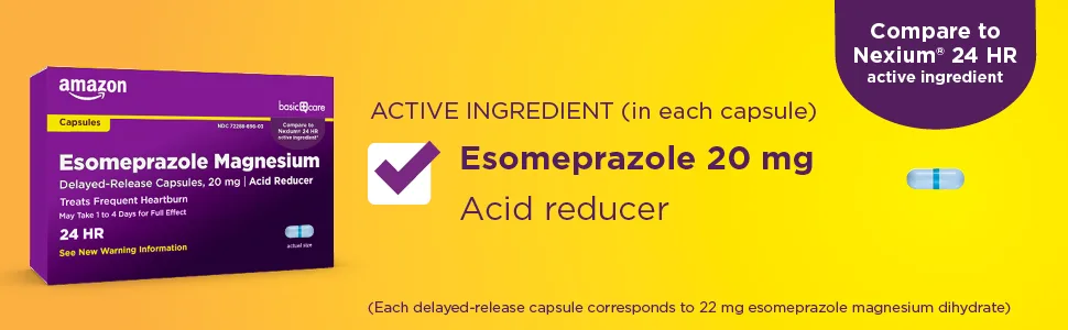 Amazon Basic Care Esomeprazole Magnesium Delayed Release Capsules, 20 mg, Acid Reducer, 42 Count - active ingredient