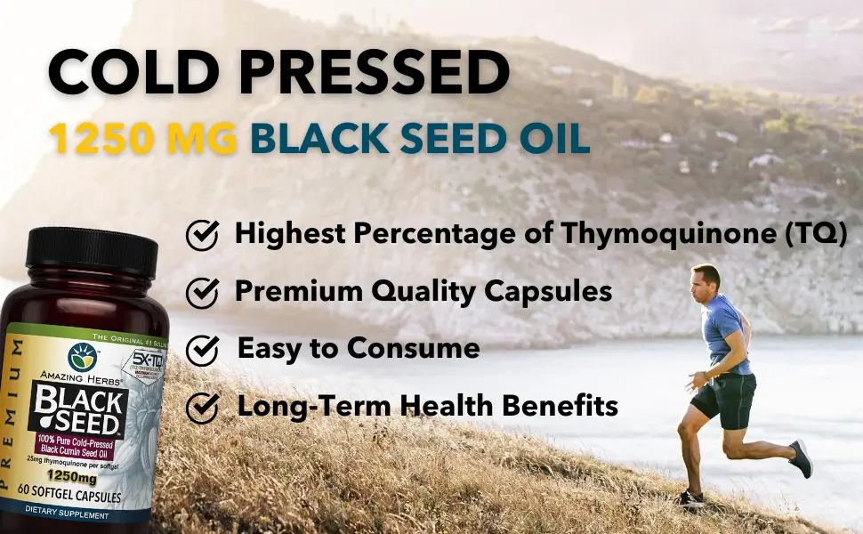 Amazing Herbs Premium Black Seed Oil Capsules - High Potency, Cold Pressed Nigella Sativa Aids in Digestive Health, Immune Support & Brain Function - 60 Count, 1250mg (Pack of 2) - cold pressed black seed oil