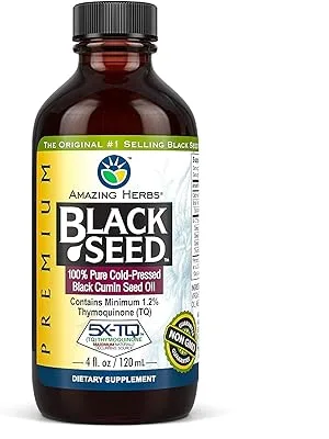 Amazing Herbs Premium Black Seed Oil - Cold Pressed Nigella Sativa Aids in Digestive Health, Immune Support, Brain Function, Joint Mobility, Gluten Free, Non GMO - 4 Fl Oz - 4 oz