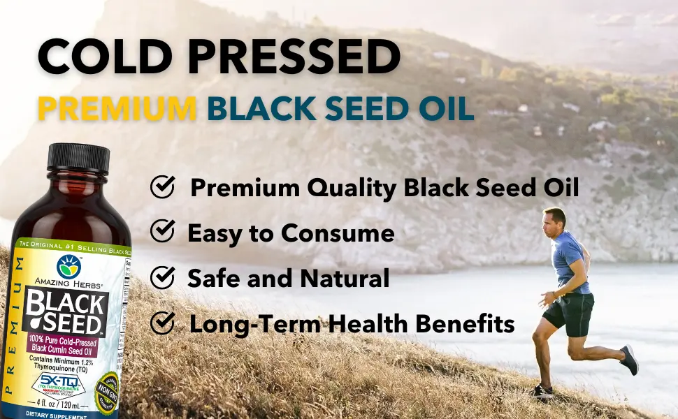 Amazing Herbs Premium Black Seed Oil - Cold Pressed Nigella Sativa Aids in Digestive Health, Immune Support, Brain Function, Joint Mobility, Gluten Free, Non GMO - 4 Fl Oz - premium black seed oil