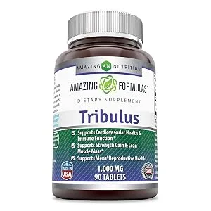 Amazing Formulas Tribulus Extract Supplement 1000 MG Tablets- Standardized to Contain Min. 45% Saponins (90 Count) 90 Count (Pack of 1) - tribulus