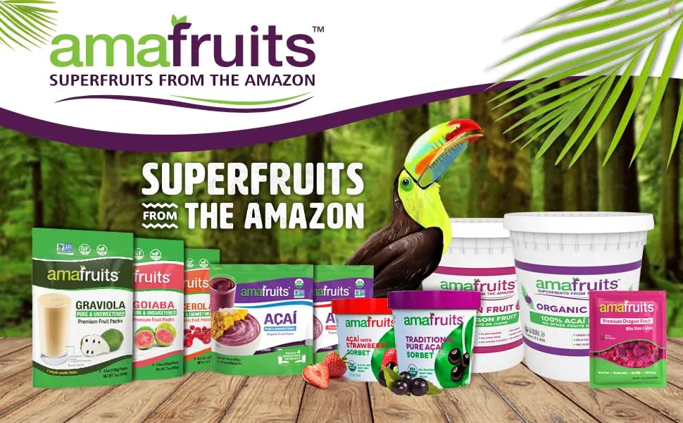 Amafruits Dragon Fruit (Pitaya) Bite Size Cubes - 16oz bag, 5 bag count - AMAFruit ama fruit superfruits super fruit dragonfruit dragon acai berry smoothie sorbet amazonian