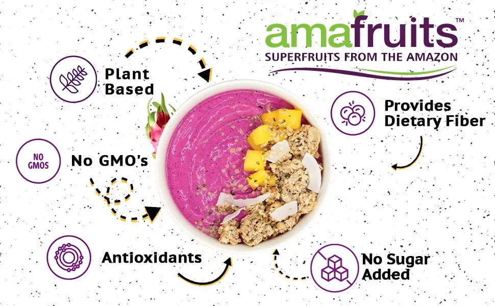 Amafruits Dragon Fruit (Pitaya) Bite Size Cubes - 16oz bag, 5 bag count - AMAFruit ama fruit superfruits super fruit dragonfruit dragon acai berry smoothie sorbet amazonian