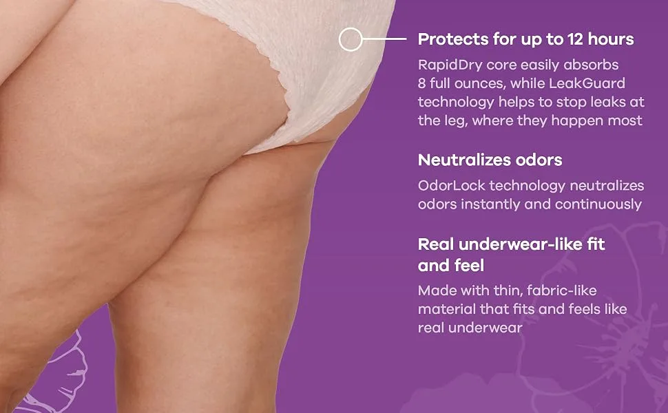 Always Discreet, Incontinence & Postpartum Underwear For Women, Size Small/Medium, Maximum Absorbency, Disposable, 32 Count - Protects for up to 12 hours, neutralizes odors, real underwear-like fit and feel