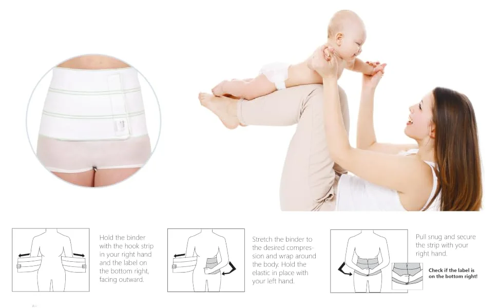 AltroCare 3 Panel, 9" Postpartum Abdominal Binder & Belly Band. Size S/M stretches to fit 30" to 45". Small/Medium (Pack of 1) - Instructions
