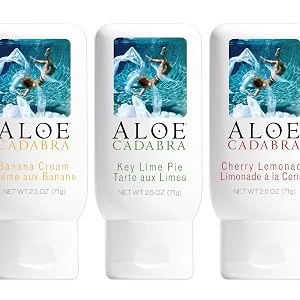 Aloe Cadabra Natural Lubricant Organic Assorted Flavored Water Based Lube Bundle for Her, Him & Couples: 1 Each - Strawberry, Cherry Lemonade and Key Lime Strawberry, Cherry, Lime - vanilla personal moisturizer lube lubricant