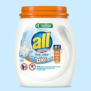 All Mighty Pacs Laundry Detergent Free Clear Odor Relief, Tub, 56 Count 56 Count (Pack of 1) - oxi pods