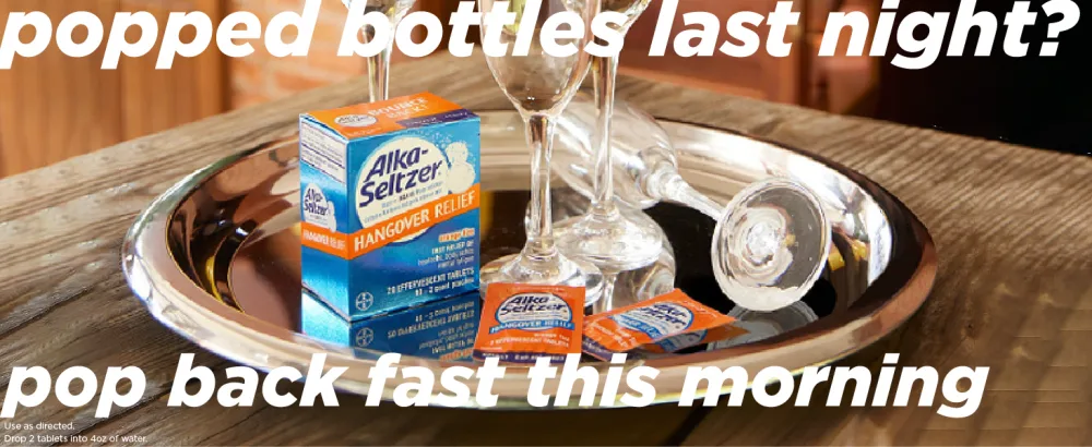 Alka-Seltzer Hangover Relief Effervescent Tablets Formulated for Fast Relief of Headaches, Body Aches and Mental Fatigue, 60CT (20ct x 3) Bundle - Popped bottles last night with Alka-Seltzer Relief