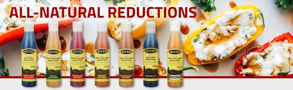 Alessi Balsamic Vinegar Reduction, Autentico from Italy, Ideal on Caprese Salad, Fruits, Cheeses, Meats, Marinades, 8.5oz (Traditional) Traditional Balsamic - Reduction Group Shot